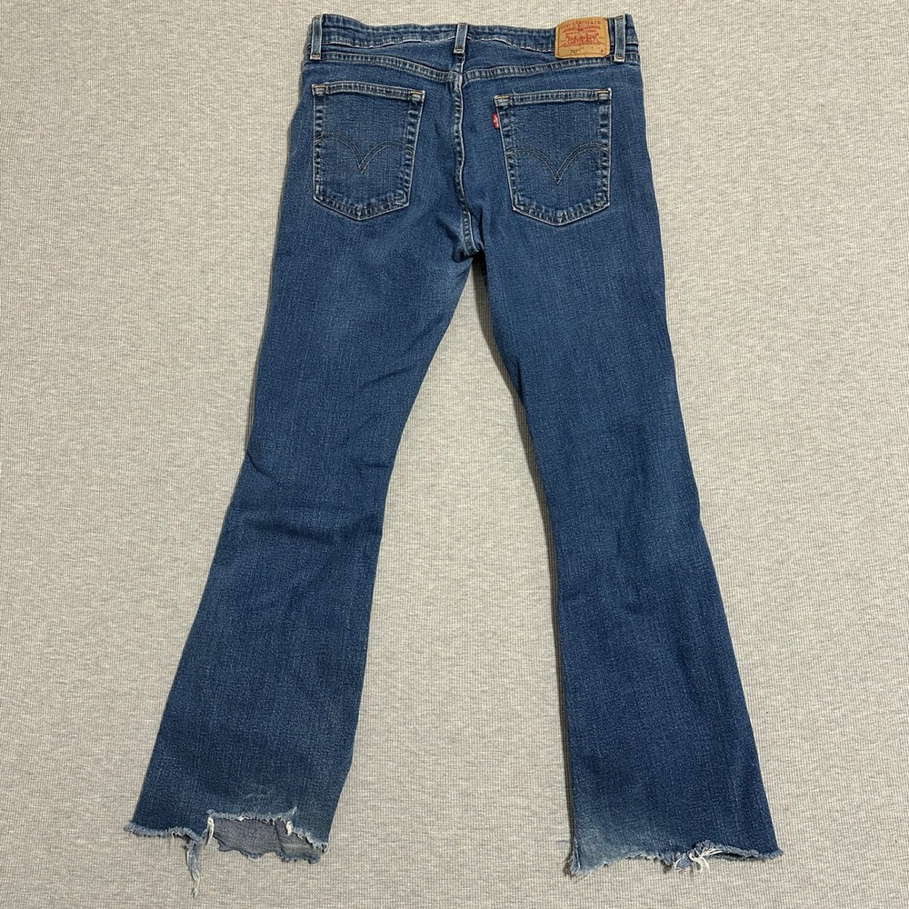Levi's 519 Low Flare Jeans 13 JR Womens 32x31 Medium Wash Distressed Raw Hem Y2K - Picture 2 of 16